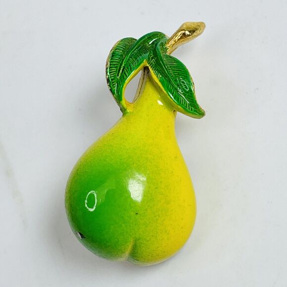 Unbranded Jewelry - Vintage Enamel Pear Brooch Pin Gold Tone Green Yellow Fruit Jewelry Collectible